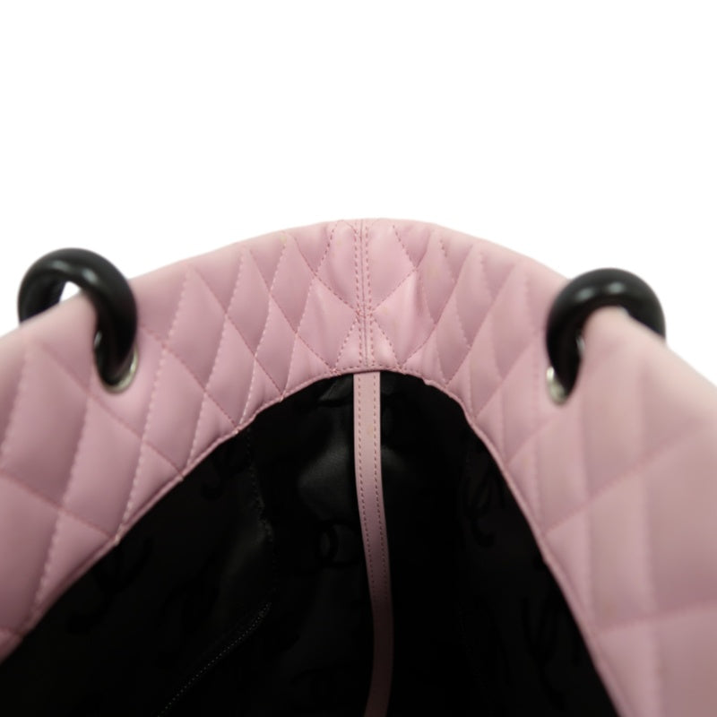 CHANEL Cambon Quilted Tote Bag Calfskin Pink