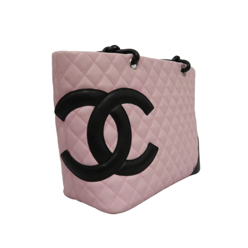 CHANEL Cambon Quilted Tote Bag Calfskin Pink