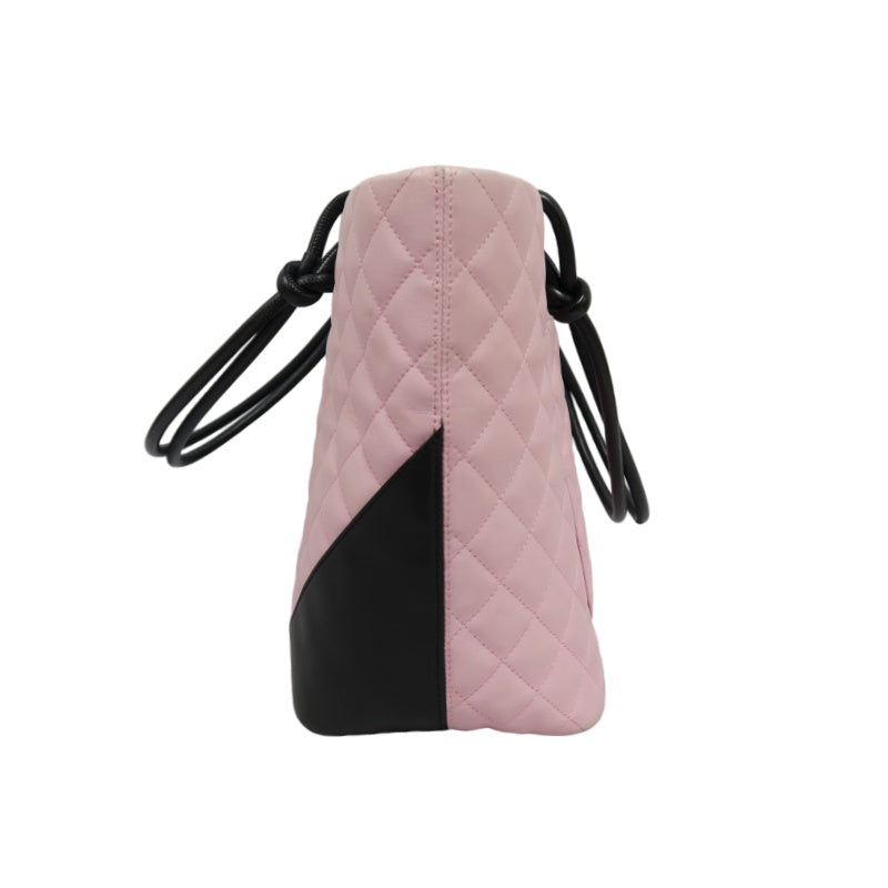 CHANEL Cambon Quilted Tote Bag Calfskin Pink