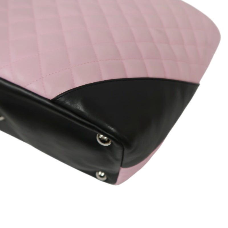 CHANEL Cambon Quilted Tote Bag Calfskin Pink