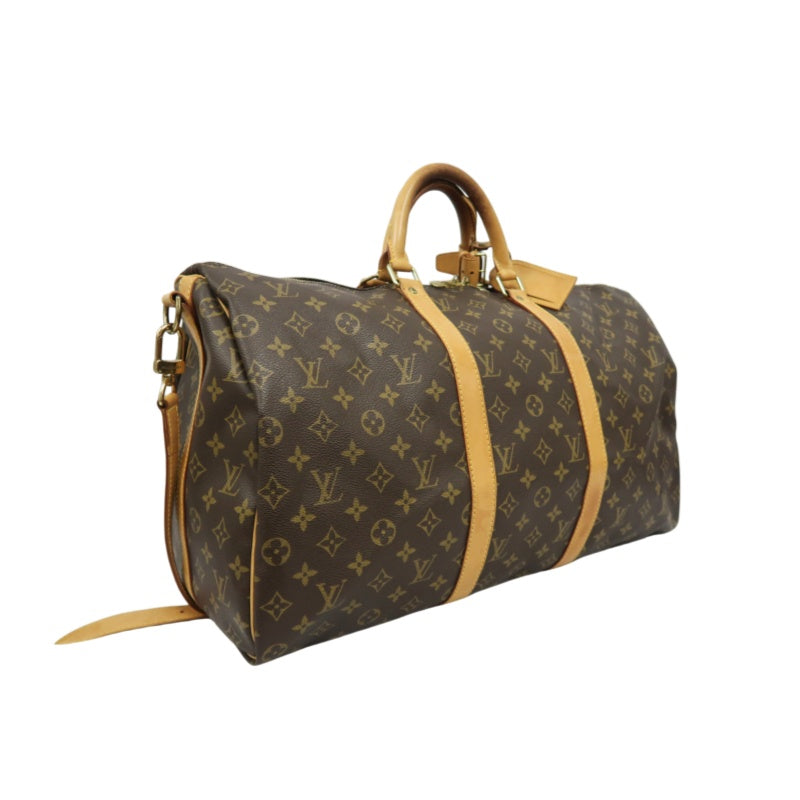 LOUIS VUITTON Monogram Keepall 50 Bandoulière Boston Bag Pvc Brown With Shoulder Strap, Name Tag And Lock