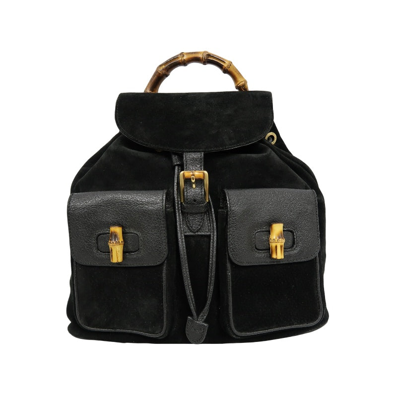 GUCCI Bamboo Backpack, Black Suede
