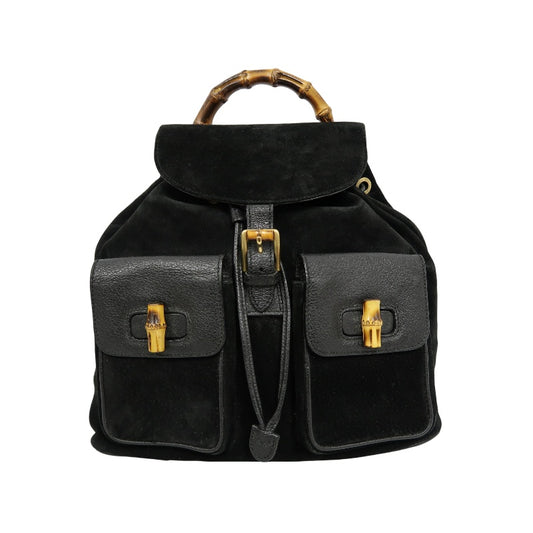 GUCCI Bamboo Backpack, Black Suede