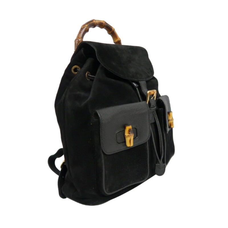 GUCCI Bamboo Backpack, Black Suede