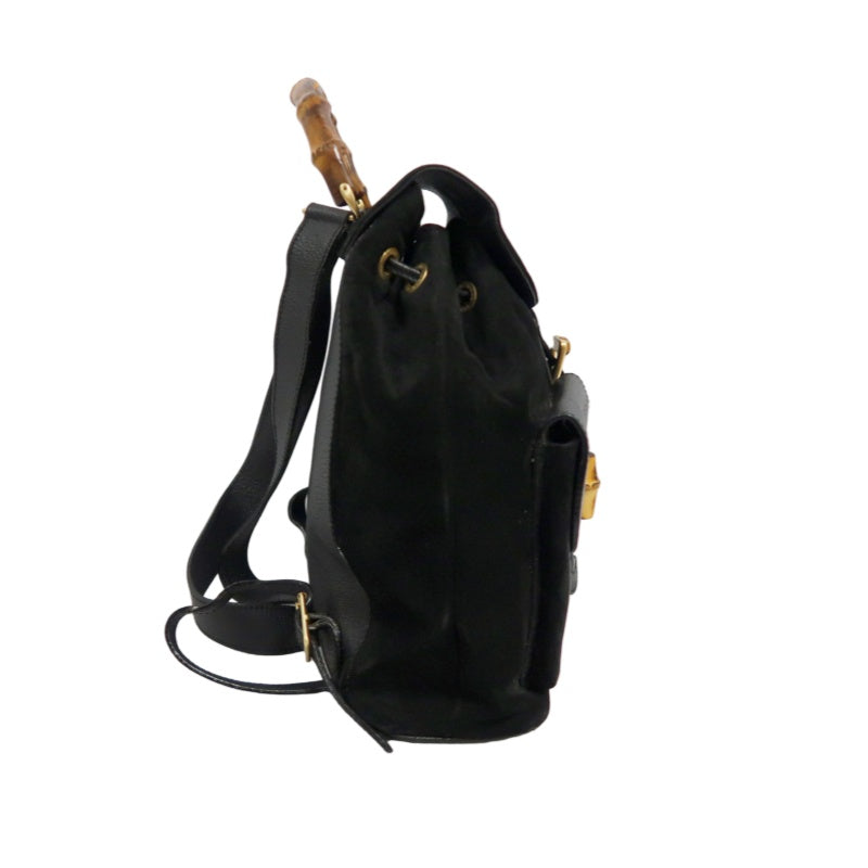 GUCCI Bamboo Backpack, Black Suede