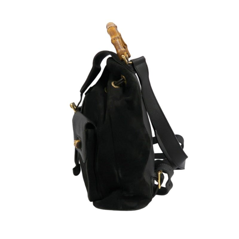GUCCI Bamboo Backpack, Black Suede
