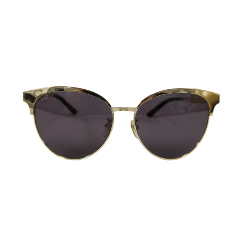 GUCCI Black Resin Round-frame Sunglasses With Gold Frame, Comes With Original Case (Case Has Stains）