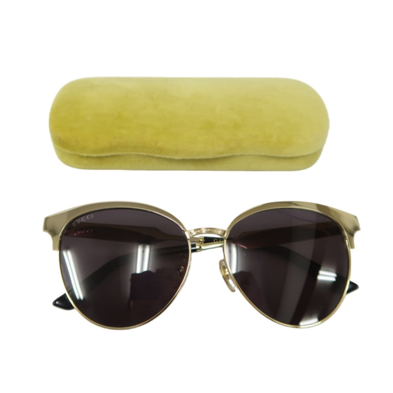 GUCCI Black Resin Round-frame Sunglasses With Gold Frame, Comes With Original Case (Case Has Stains）