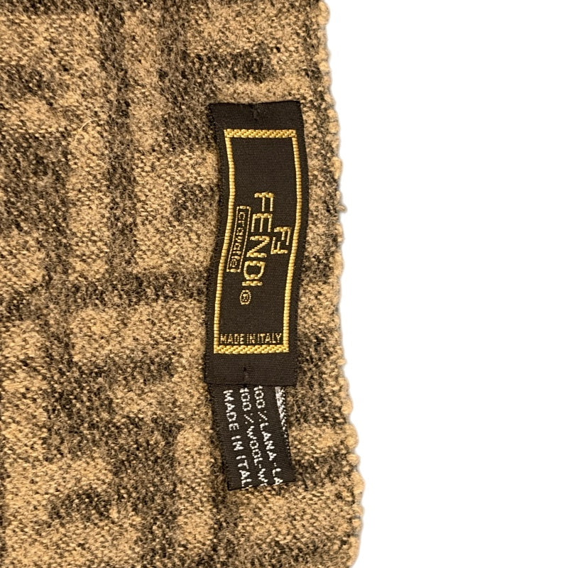 FENDI Zucca Pecan Muffler Scarf 100% Wool Beige x Brown Reversible FF Logo All-over Pattern Fringe Autumn Winter