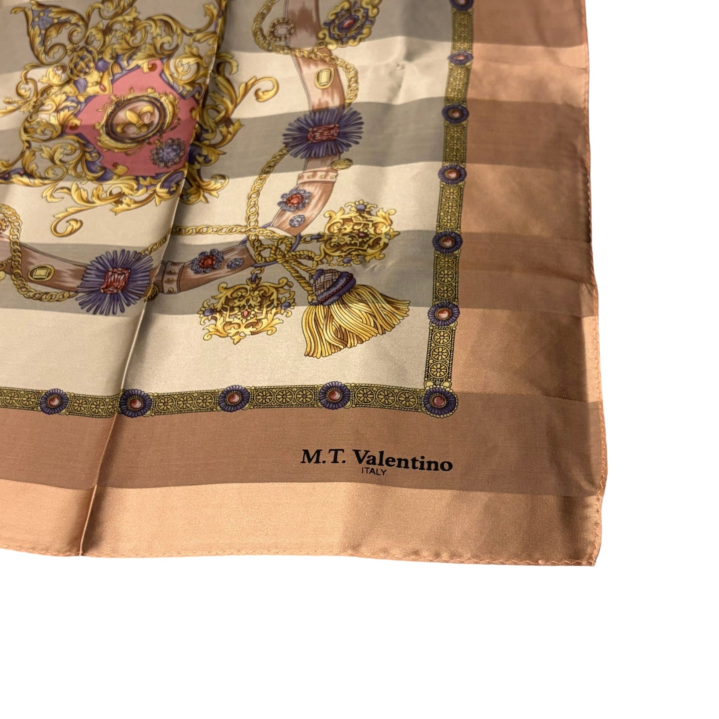 VALENTINO Baroque Print Silk Scarf Ivory/Beige