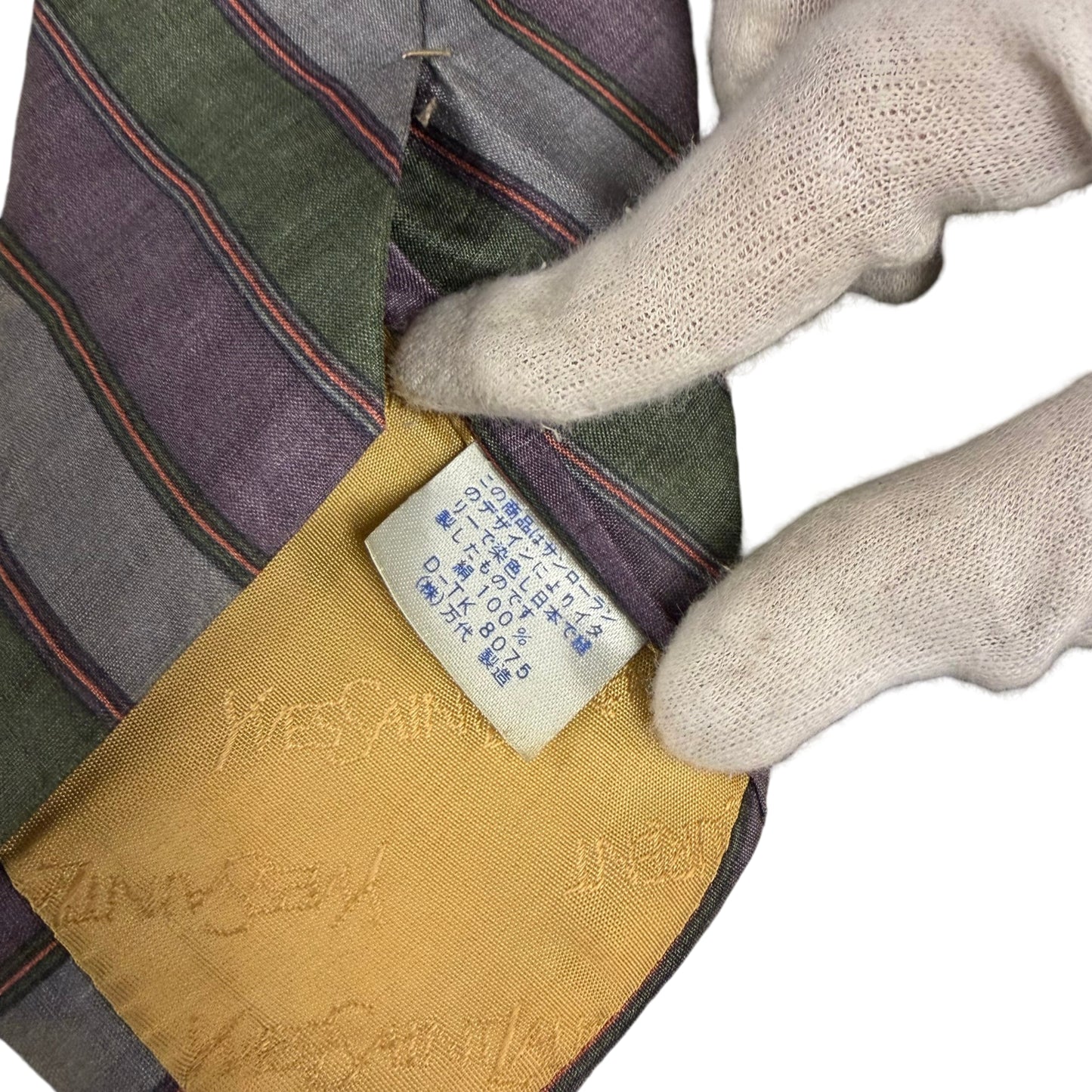 Yves Saint Laurent Regimental Stripe Silk Tie Purple Green