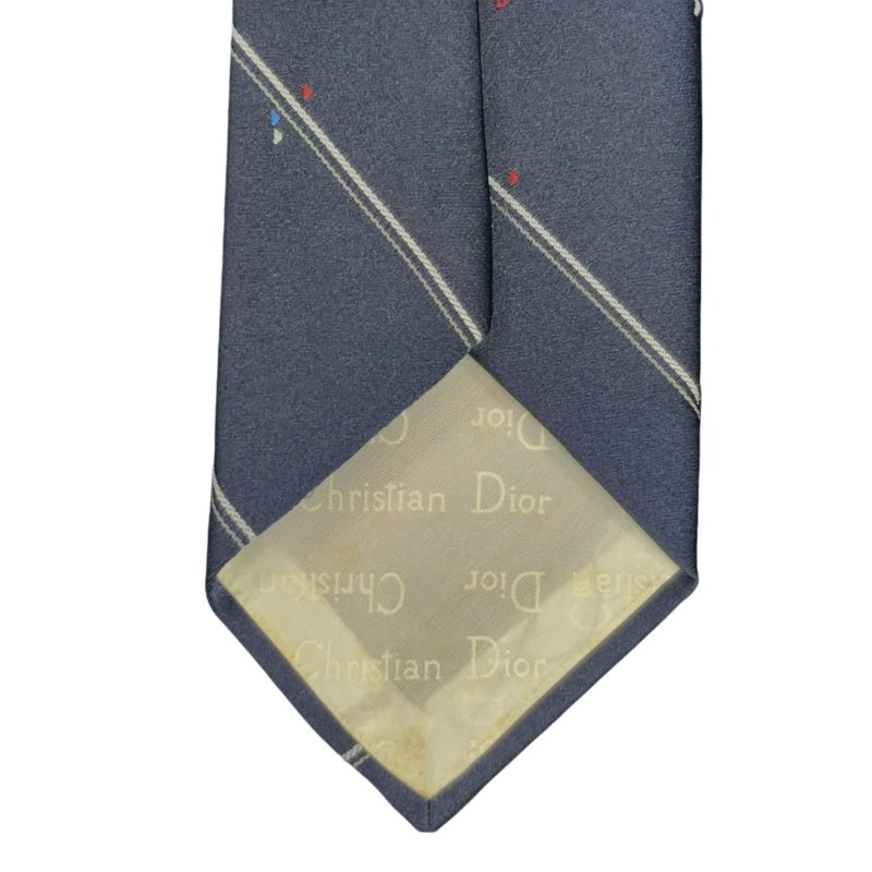 DIOR Polyester Silk Tie, Navy with Stripe Pattern