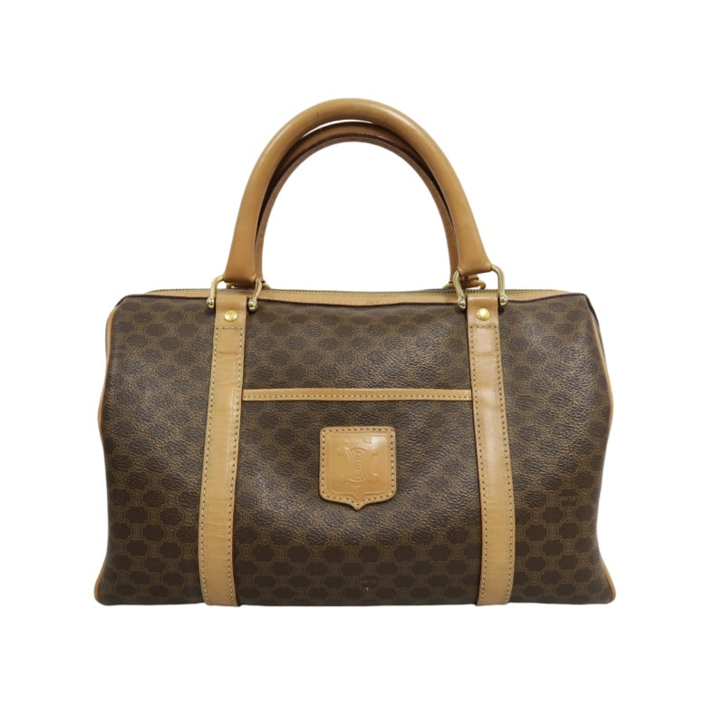 CELINE Macadam Monogram PVC Boston Handbag Brown with Gold Hardware