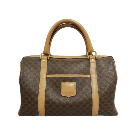 CELINE Macadam Monogram PVC Boston Handbag Brown with Gold Hardware