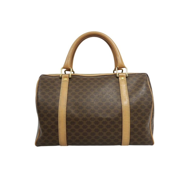 CELINE Macadam Monogram PVC Boston Handbag Brown with Gold Hardware