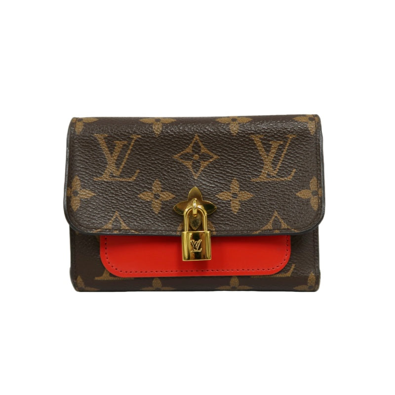 LOUIS VUITTON Monogram Portefeuille Flower Compact Wallet PVC Leather Brown Red Gold Hardware
