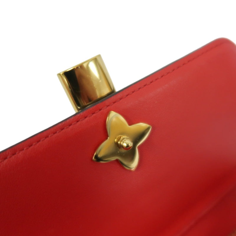 LOUIS VUITTON Monogram Portefeuille Flower Compact Wallet PVC Leather Brown Red Gold Hardware