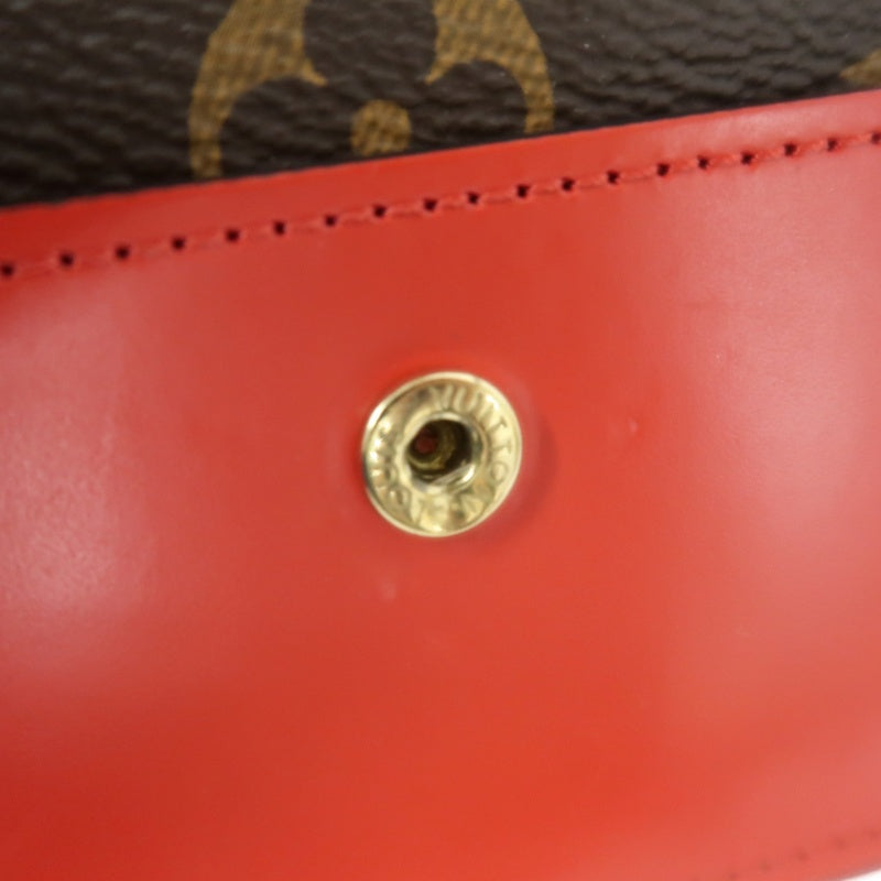 LOUIS VUITTON Monogram Portefeuille Flower Compact Wallet PVC Leather Brown Red Gold Hardware