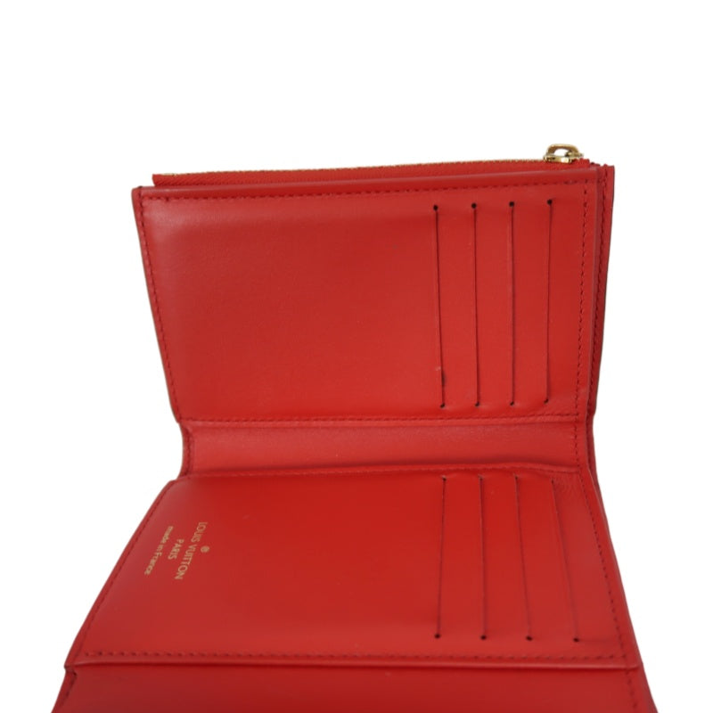 LOUIS VUITTON Monogram Portefeuille Flower Compact Wallet PVC Leather Brown Red Gold Hardware