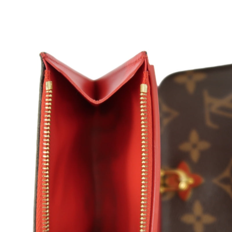 LOUIS VUITTON Monogram Portefeuille Flower Compact Wallet PVC Leather Brown Red Gold Hardware