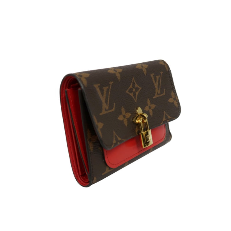 LOUIS VUITTON Monogram Portefeuille Flower Compact Wallet PVC Leather Brown Red Gold Hardware