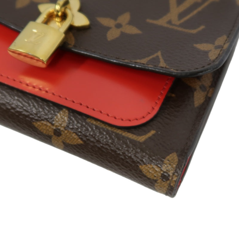 LOUIS VUITTON Monogram Portefeuille Flower Compact Wallet PVC Leather Brown Red Gold Hardware