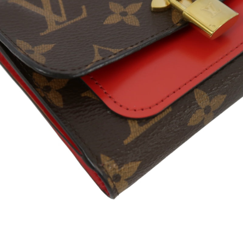 LOUIS VUITTON Monogram Portefeuille Flower Compact Wallet PVC Leather Brown Red Gold Hardware