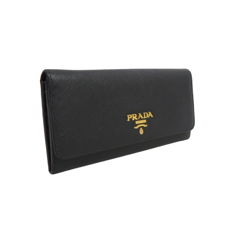 PRADA Long Wallet, Saffiano Leather, Black, Comes with Box, Guarantee Card and Dust Bag