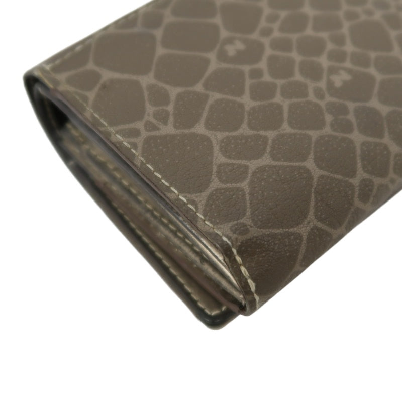 NINA RICCI Snake Embossed Leather Bifold Wallet Brown Gold Buckle Hardware