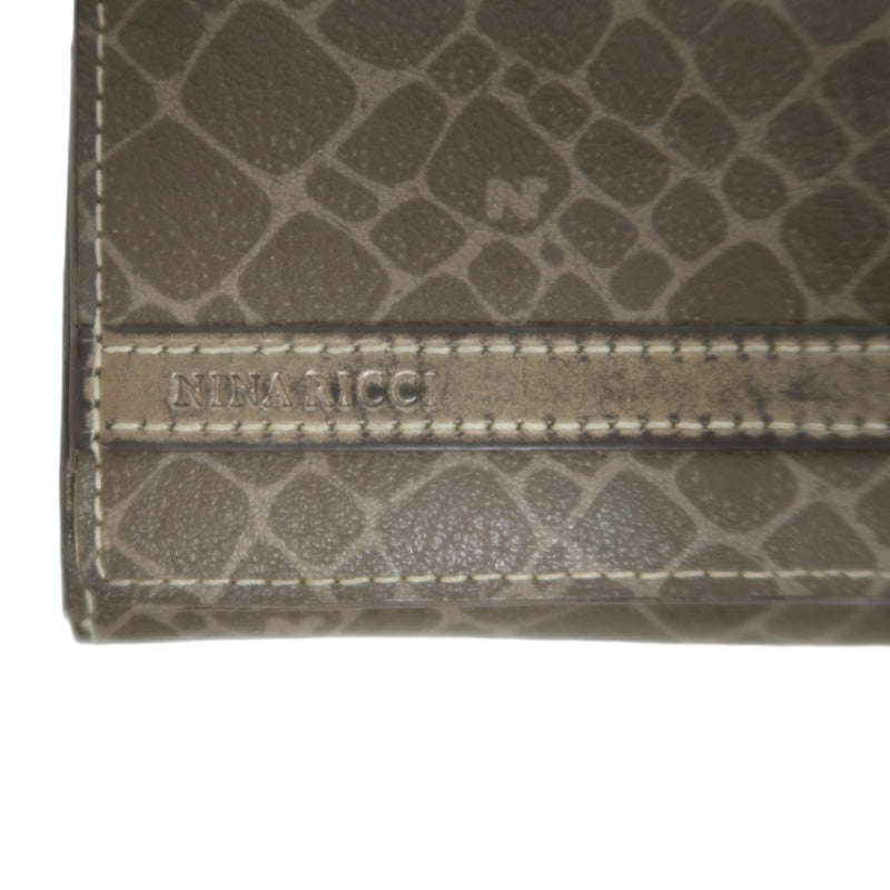 NINA RICCI Snake Embossed Leather Bifold Wallet Brown Gold Buckle Hardware