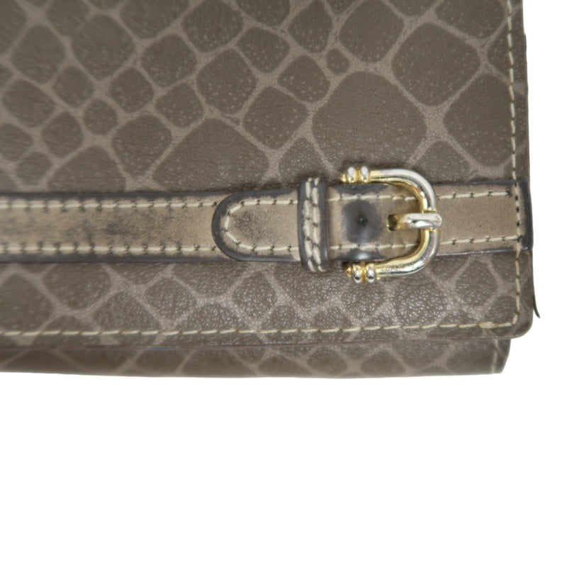 NINA RICCI Snake Embossed Leather Bifold Wallet Brown Gold Buckle Hardware