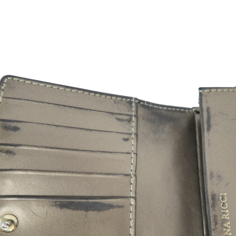 NINA RICCI Snake Embossed Leather Bifold Wallet Brown Gold Buckle Hardware