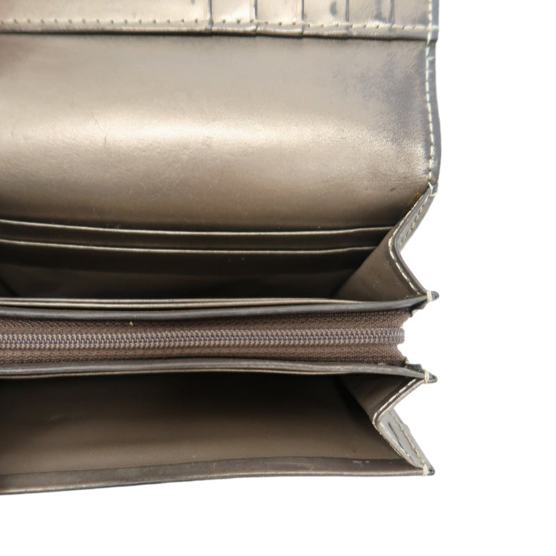 NINA RICCI Snake Embossed Leather Bifold Wallet Brown Gold Buckle Hardware