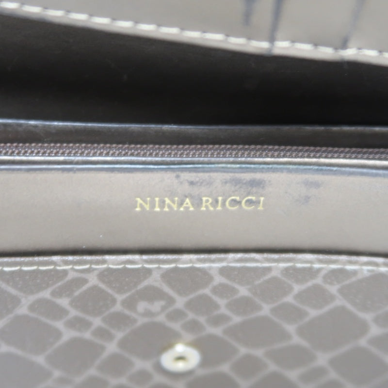 NINA RICCI Snake Embossed Leather Bifold Wallet Brown Gold Buckle Hardware