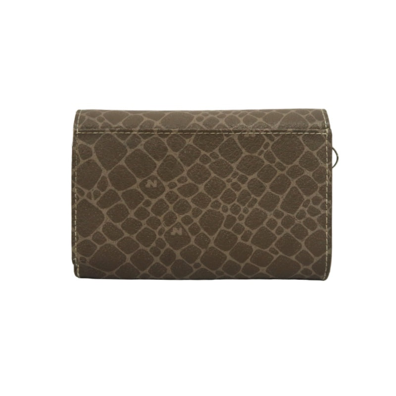NINA RICCI Snake Embossed Leather Bifold Wallet Brown Gold Buckle Hardware