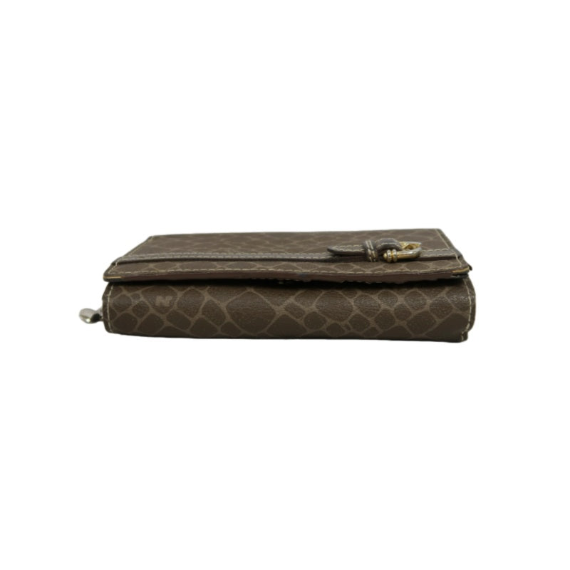 NINA RICCI Snake Embossed Leather Bifold Wallet Brown Gold Buckle Hardware