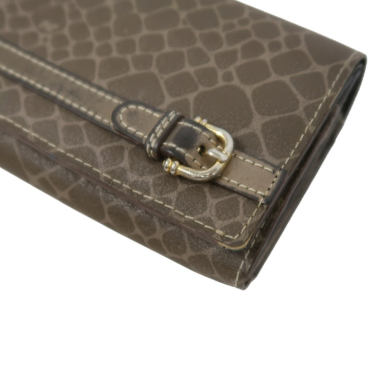 NINA RICCI Snake Embossed Leather Bifold Wallet Brown Gold Buckle Hardware