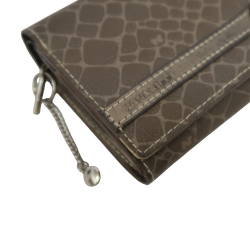 NINA RICCI Snake Embossed Leather Bifold Wallet Brown Gold Buckle Hardware