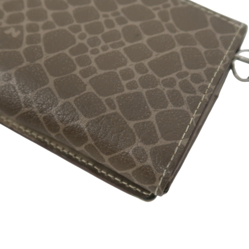 NINA RICCI Snake Embossed Leather Bifold Wallet Brown Gold Buckle Hardware