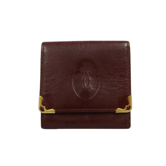 CARTIER Must De Cartier Bifold Wallet Leather Bordeaux Gold Hardware