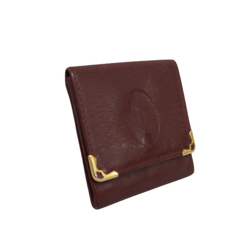 CARTIER Must De Cartier Bifold Wallet Leather Bordeaux Gold Hardware