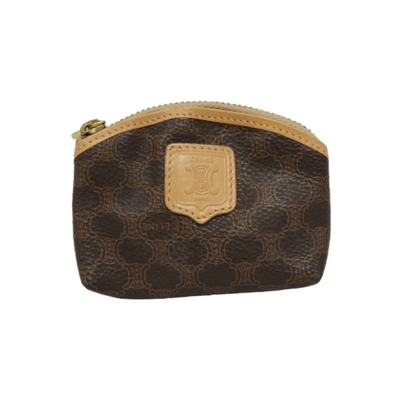 CELINE Macadam Coin Purse PVC Leather Brown Gold Zipper Hardware