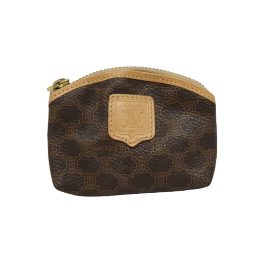 CELINE Macadam Coin Purse PVC Leather Brown Gold Zipper Hardware