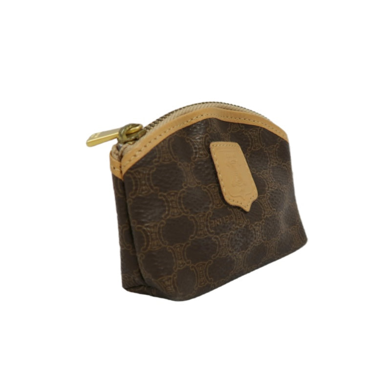 CELINE Macadam Coin Purse PVC Leather Brown Gold Zipper Hardware