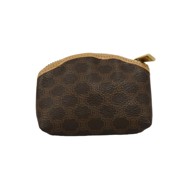 CELINE Macadam Coin Purse PVC Leather Brown Gold Zipper Hardware