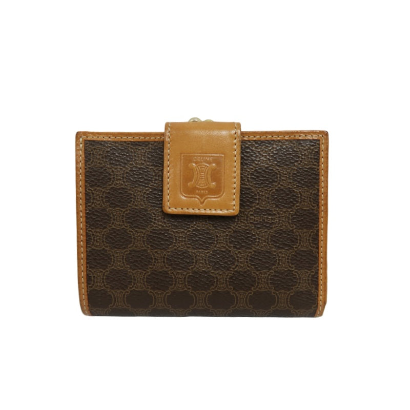CELINE Macadam Bifold Wallet Canvas Leather Brown