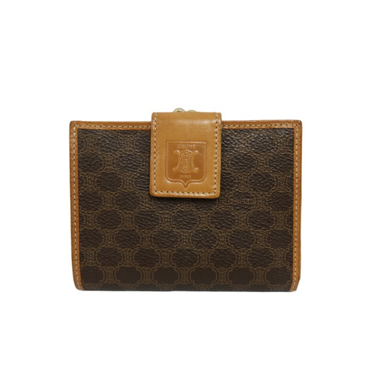 CELINE Macadam Bifold Wallet Canvas Leather Brown