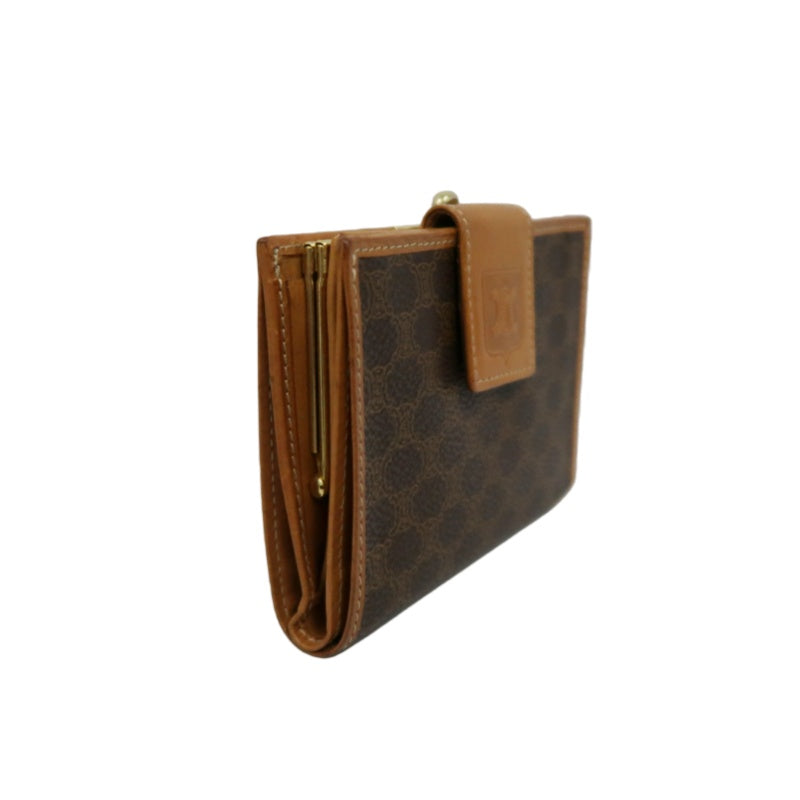 CELINE Macadam Bifold Wallet Canvas Leather Brown