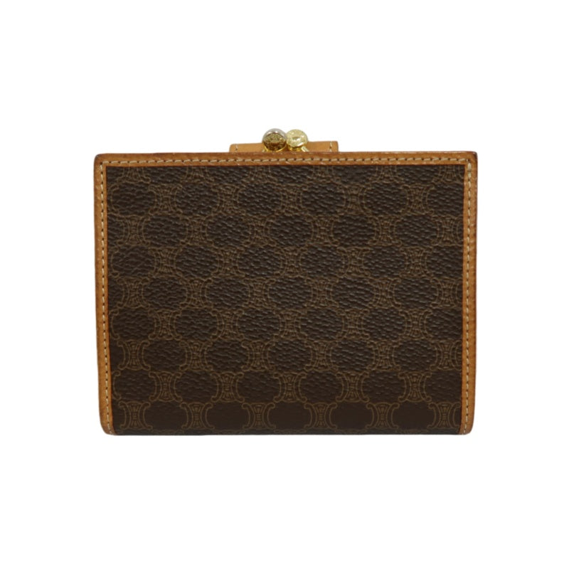 CELINE Macadam Bifold Wallet Canvas Leather Brown