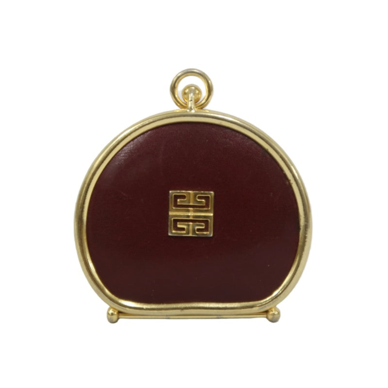 GIVENCHY 4G Logo Round Coin Case Leather Burgundy Gold Hardware
